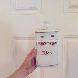 Floral White Ceramic Rice Canister